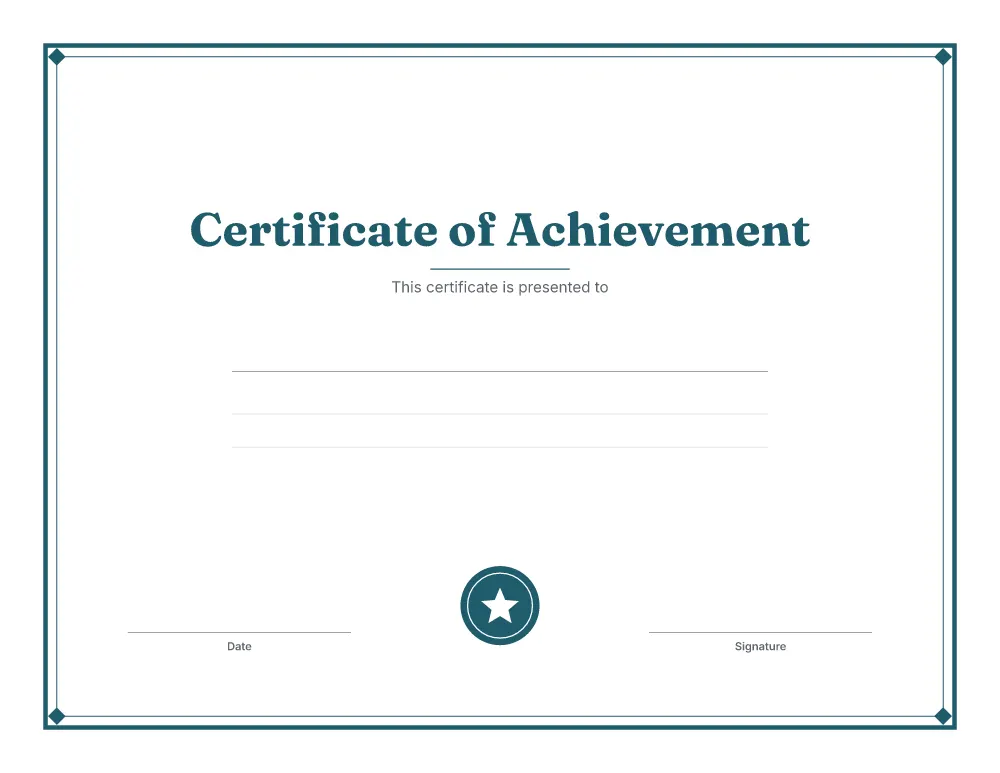 Certificate of achievement from the certificate maker, with a double border, a name line, a seal and date and signature lines